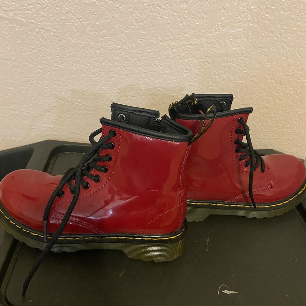 Girls Dr Martens Red Patent Leather Boots